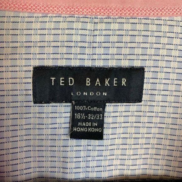 Ted Baker Mens Button Down Shirt Pink Stripe Spread Collar Pocket 16 1/2 32/33 - Picture 9 of 10